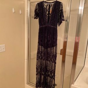 Honey Punch -  Lace Maxi Dress w/ deep V-neckline.